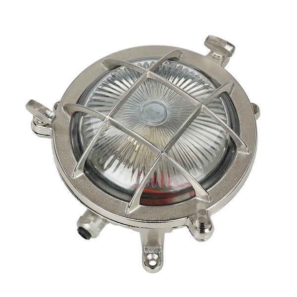 Runde Schiffslampe aus Metall mit Schutzgitter