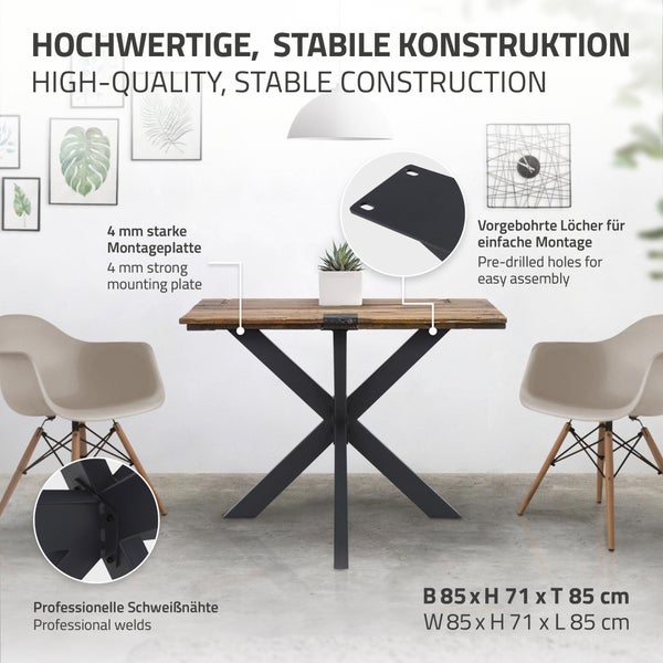 ML-Design Tischgestell Spider 85x71x85 cm, Schwarz, Kreuzgestell Kreuz X-Design Tischfüße Möbelfüße, Schwerlast Tischkufen Stahl, Metall Tischbeine, DIY Esstisch, Industriedesign, einfache Montage