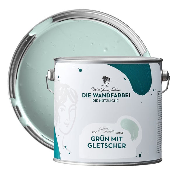 MissPompadour abwaschbare Wandfarbe 2.5L Grün mit Gletscher - hohe Deckkraft und Ergiebigkeit - matte, scheuerbeständige Innenfarbe - geruchsarm, wasserbasiert, atmungsaktiv - Die Nützliche