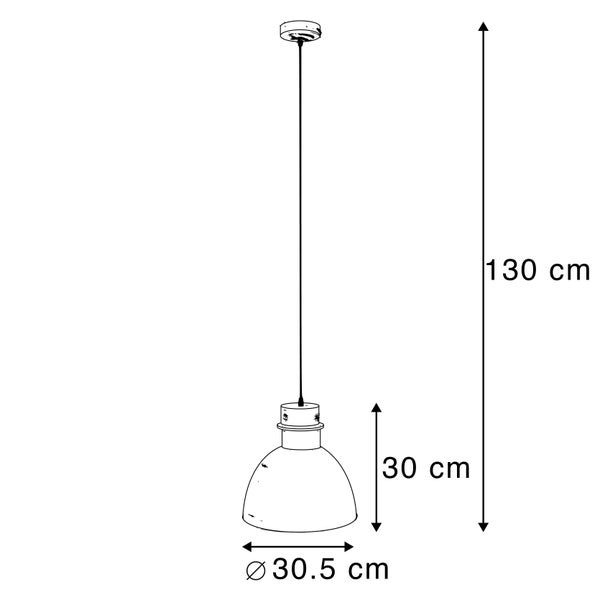 Maßskizze Pendelleuchte: Durchmesser 30,5 Zentimeter, Schirmhöhe 30 Zentimeter, Gesamthöhe 130 Zentimeter.