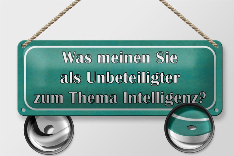 Blechschild Spruch 27x10cm Thema Intelligenz Ihre Meinung Dekoration
