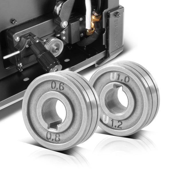 Zwei Schweißdrahtvorschubrollen mit Größenangaben