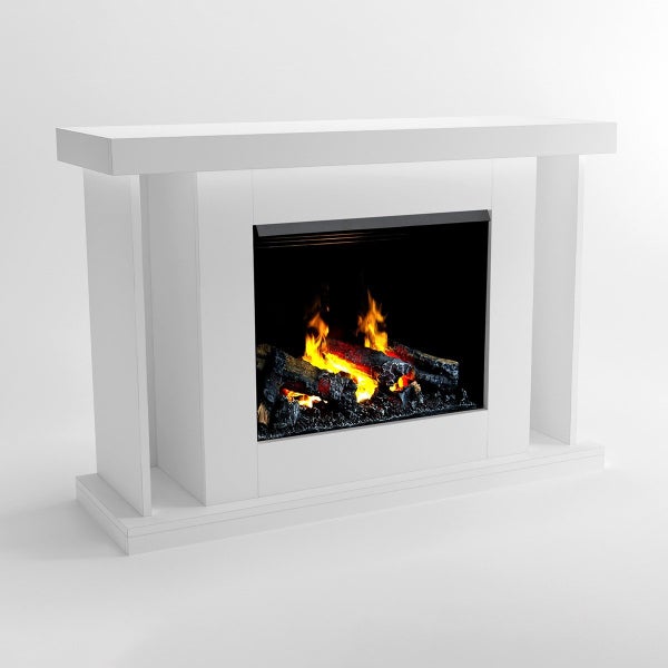 GLOW FIRE Elektrokamin 'Ares Opti Myst' | Wasserdampf Kamin mit Heizung inkl. Holz in weiß als Standkamin| HxBxT: 106x131x38 cm