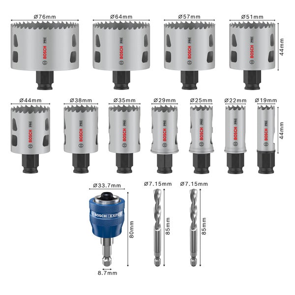Bosch Lochsägen Set mit verschiedenen Durchmessern und Zubehör