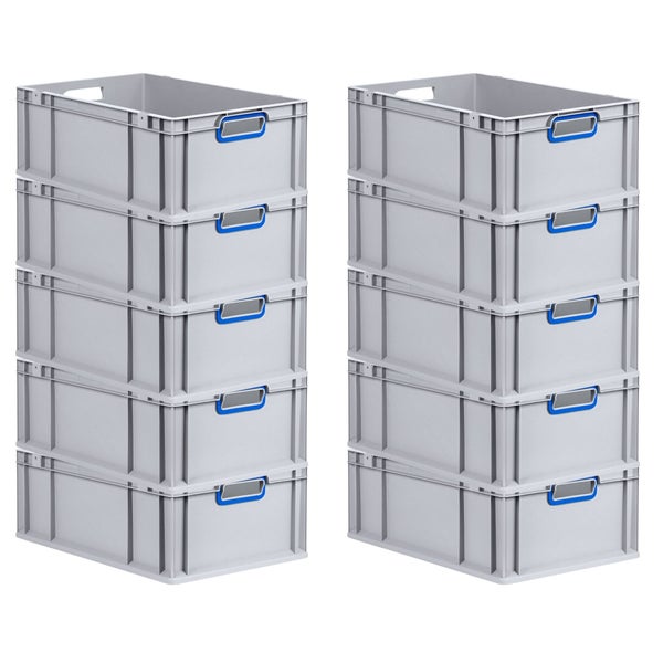 PROREGAL Spar Set 10x Eurobox Nextgen Color HxBxT 22 x 40 x 60 cm 44 Liter Griffe Blau Offen Verstärkter Boden Eurobehälter Transportbox