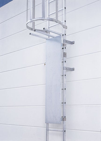 Leiter mit Rückenschutz und Ruhepodest zur Wandmontage