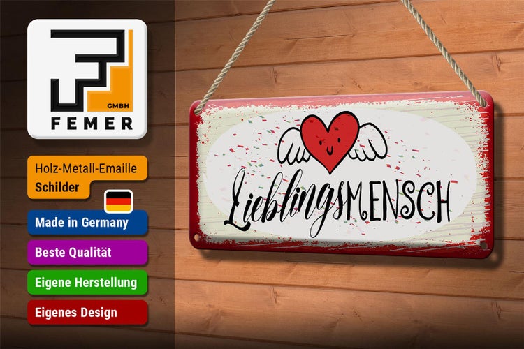 Blechschild Spruch Lieblingsmensch Herz Engel 27x10cm Dekoration