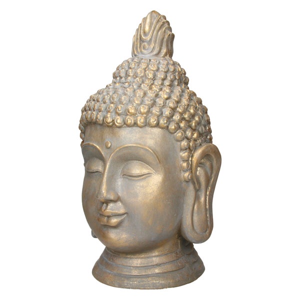 ECD Germany Buddha Figur Kopf Statue 53 cm, Polyresin, Bronzeoptik, für Yoga, Feng Shui oder Meditationsraum, Haus, Wohnung & Garten, Innen/Außen, Garten Dekoration Deko Skulptur Dekofigur Gartenfigur