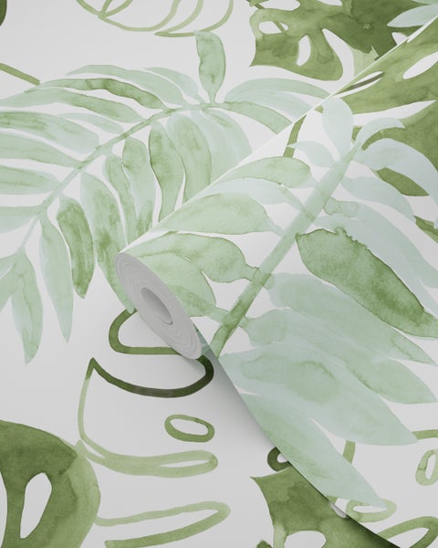 Rolle Tapete mit grünem Blättermuster