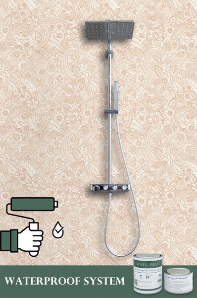 Badezimmer mit Dusche und Wall Pro wasserdichtem System