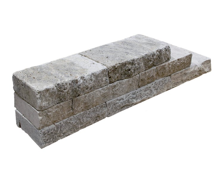 Wohnrausch Naturstein Mauersteine Travertin SILVER GREY, spaltrau, getrommelt, grau, L 15-50, B 18-20, H 7,5 cm, 1 qm