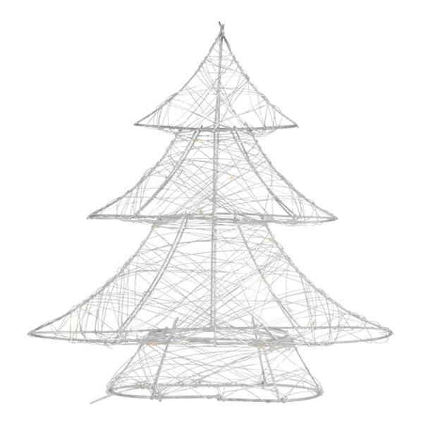 ECD Germany LED Deko Baum Weihnachten mit 20 warmweißen LEDs, 30 cm hoch, aus Metall, Silber, Weihnachtsbaum mit Beleuchtung & Timer, Innen, batteriebetrieben, Lichterbaum Tanne stehend Weihnachtsdeko