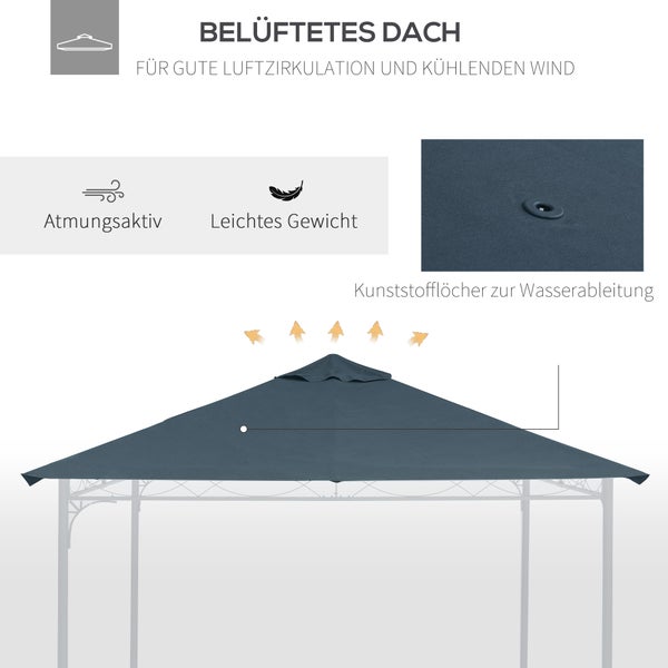 Outsunny Ersatzdach für Gartenpavillon, 3 x 3 m, Sonnenschutz Polyester, Dunkelgrau