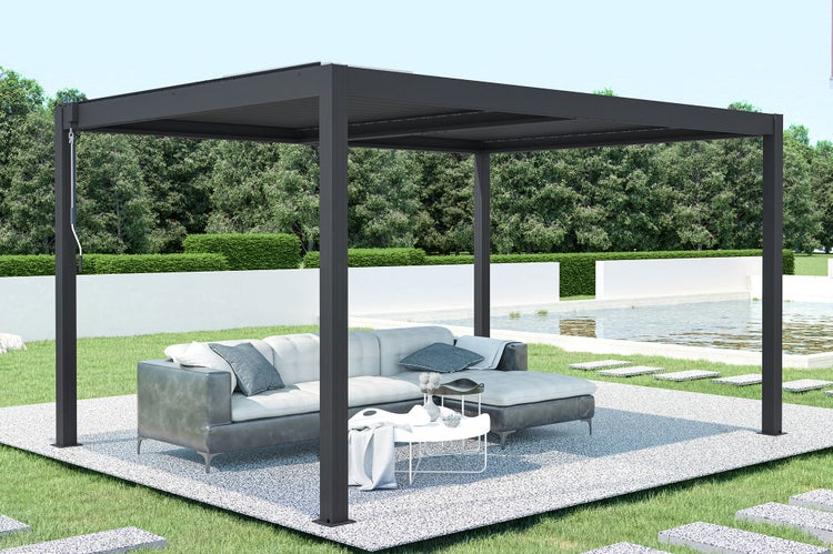 Pergola Aluminium Lamellendach SANTA B395 x T305 x H220 cm, Aluminiumpfosten 10 x 10 cm, Anthrazitgrau