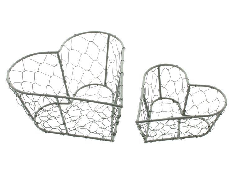 FRANK FLECHTWAREN | Drahtkörbchen Herz, 2er Set, METALL, Ø12 x 5 cm, Ø 16 x 8 cm