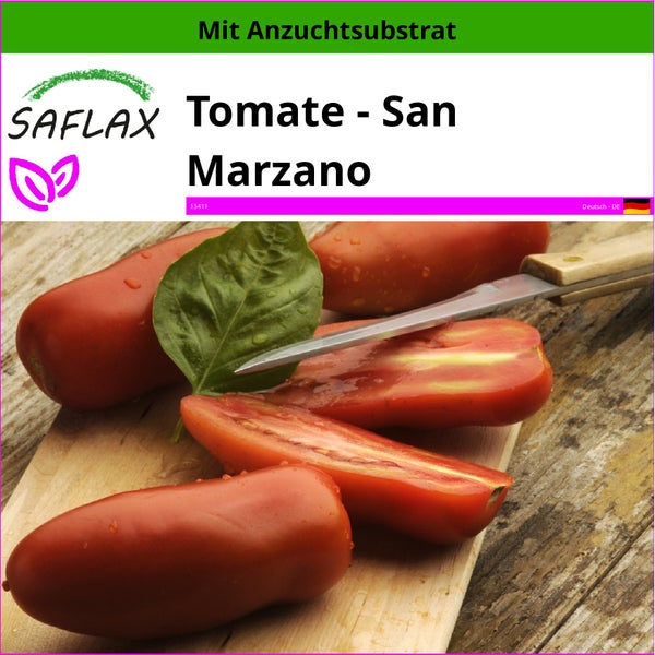 SAFLAX  - Tomate - San Marzano - Lycopersicon esculentum - 10 Samen - Mit keimfreiem Anzuchtsubstrat