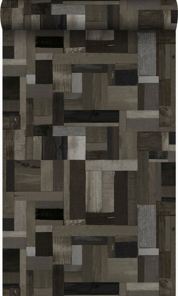Origin Wallcoverings Tapete Altholz-Motiv Schwarz und Grau - 53 cm x 10.05 m - 337222