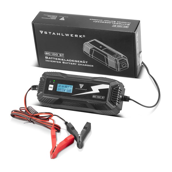 Stahlwerk IBC 100 ST Batterieladegerät mit zugehöriger Produktverpackung