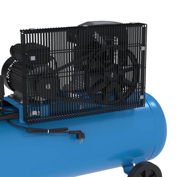 Blauer Kompressor mit Schutzgitter