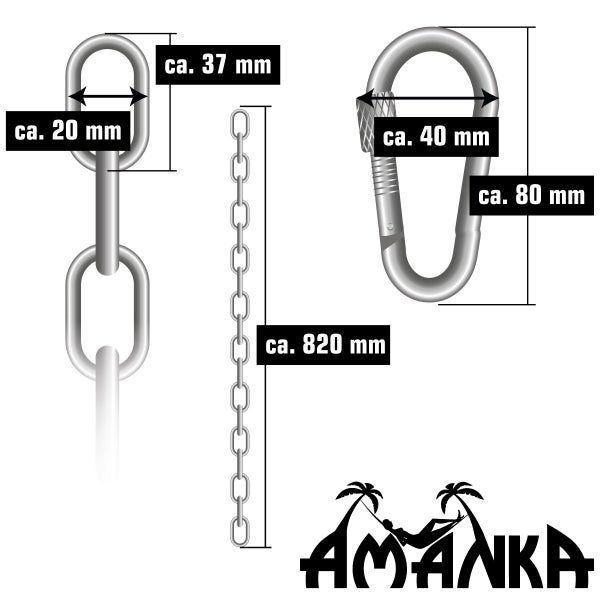 AMANKA 2x 230kg Hängesessel Kette - 100cm Aufhängung - 4 Karabiner - Schaukel Hängematte Boxsack