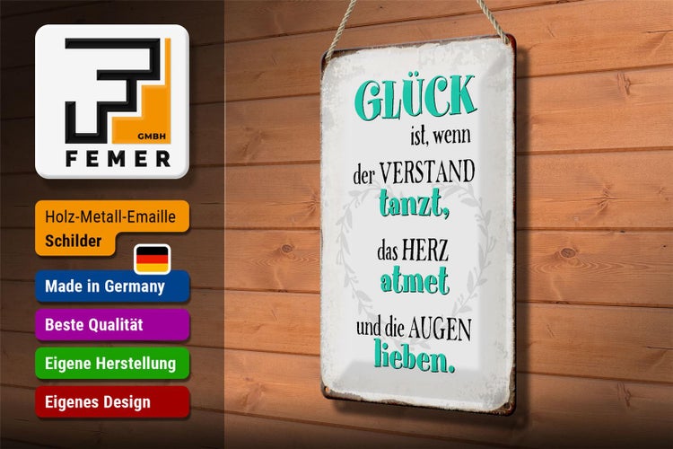 Blechschild Spruch 20x30cm Glück ist wenn Verstand tanzt