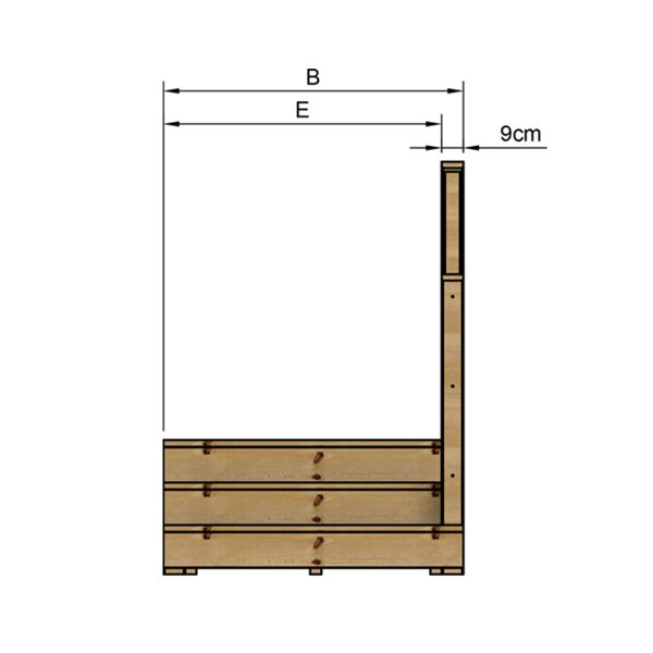 Technische Zeichnung eines Hochbeets mit Maßangaben