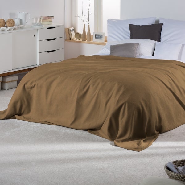 Beautissu Romantica Tagesdecke Wildleder Optik 210x280cm Hellbraun