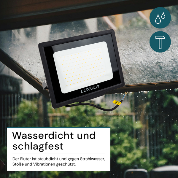 Luxula Logo. LED-Strahler, wasserdicht und schlagfest.