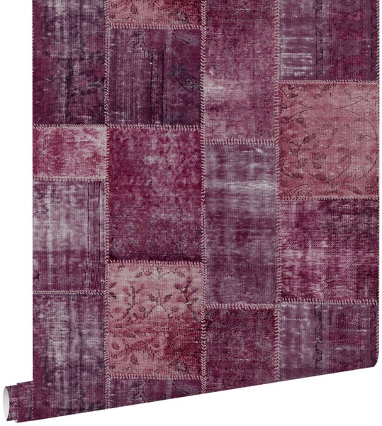 ESTAhome Tapete orientalisches-Marrakech Kelim-Patchwork Burgunderrot - 53 cm x 10,05 m - 148653