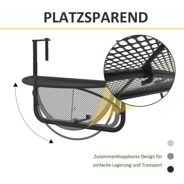 Outsunny Balkonhängetisch Hängetisch Gartentisch höhenverstellbar halbrund Ø30 cm Terrasse Metall Weiß L60 x B45 x H50 cm