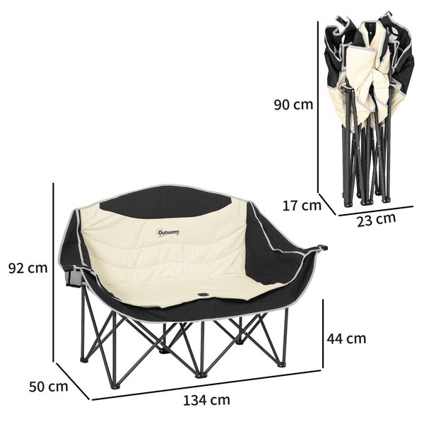 Outsunny Faltstuhl 2 Sitzer faltbar Campingstuhl mit Getränkehalter Tragetasche Outdoor Klappstuhl bis 250kg belastbar robust leicht gepolstert Angelstuhl Gartenstuhl für Garten Camping Strand
