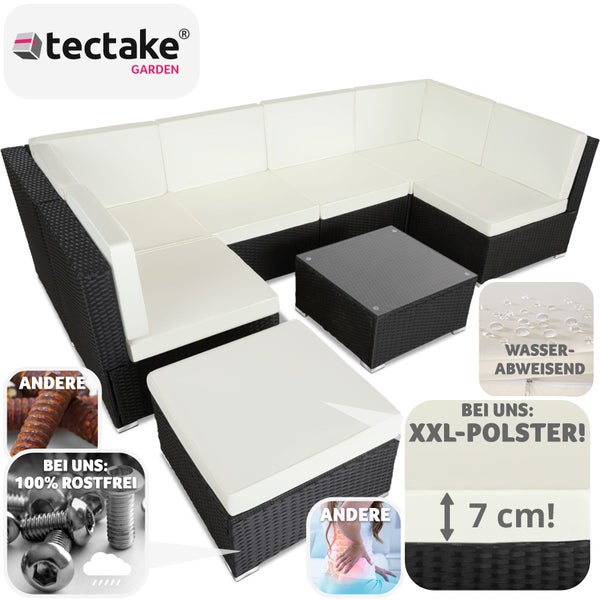 Rattan Lounge tectake Venedig für 6 bis 7 Personen mit Sicherheitsglasplatte