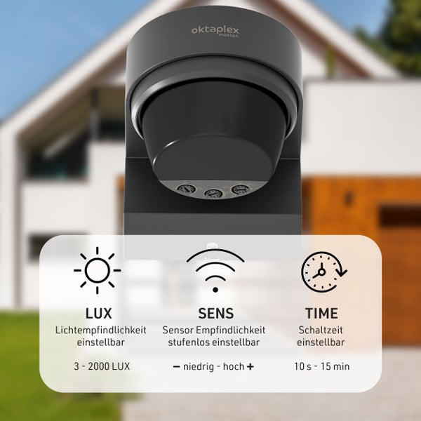 Oktaplex Motion Sensor mit einstellbarer Lichtempfindlichkeit, Sensorempfindlichkeit und Schaltzeit