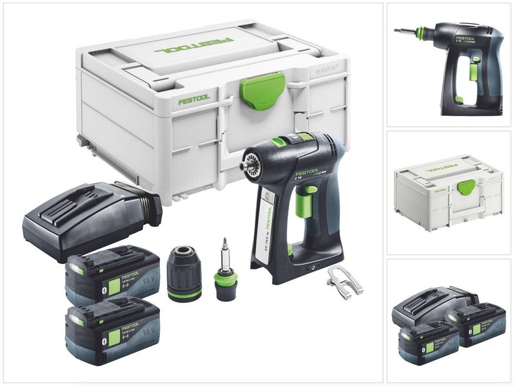 Festool Akku-Bohrschrauber C 18 Set mit Systainer, zwei Akkus, Ladegerät und Zubehör