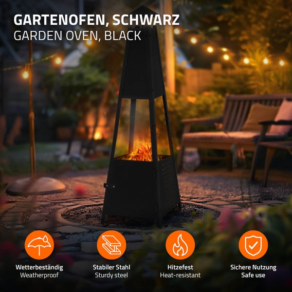 ML-Design Pyramiden Gartenkamin mit Schornstein aus Metall in Schwarz 100 cm hoch, Wetterfester Outdoor Terrassenofen/Terrassenkamin als Feuerschale oder Feuerkorb für Terrasse, Garten & Camping