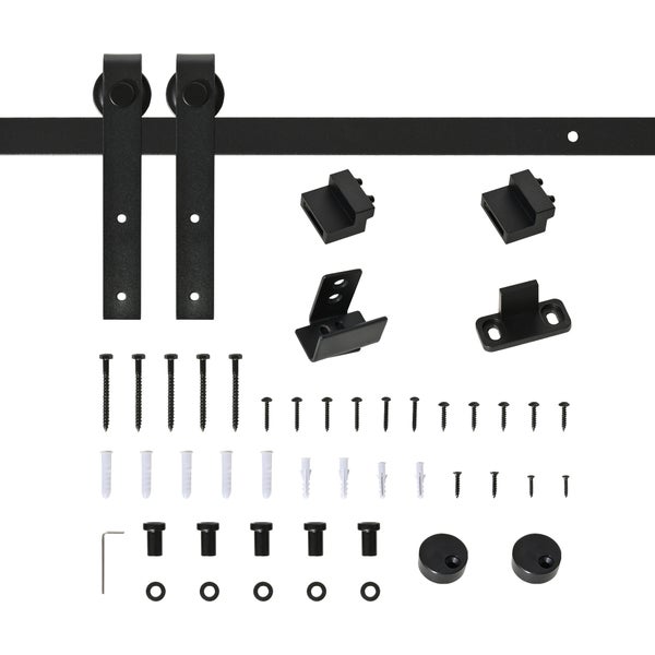 HOMCOM Schiebetürsystem Laufschiene Einzelschiebetür Schiebetürbeschlag für Holzschiebetür Zubehör Kohlenstoffstahl Schwarz 183 x 0,6 x 18 cm