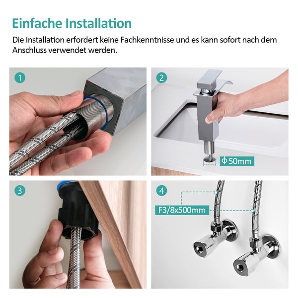 EMKE Waschtischarmatur Wasserfall, Einhebelmischer Chrom, 183 × 174 × 45 mm, KTW-zertifiziert, Badarmatur für Waschbecken, Mischbatterie für Warm- und Kaltwasser