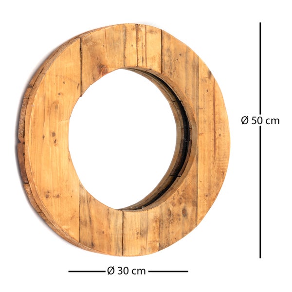Wandspiegel RONDO 50 cm, Massivholz, rund naturfarben