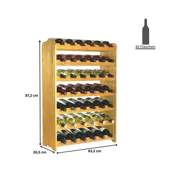 PROREGAL Weinregal Pinotwine C HxBxT 87,2 x 63,2 x 26,5 cm 42 Flaschen Massives Kiefernholz Rotbraun Geölt
