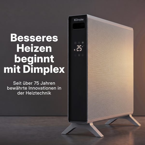 Elektrischer Konvektor Heizstrahler von Dimplex mit digitaler Anzeige und Standfüßen zur Raumbeheizung