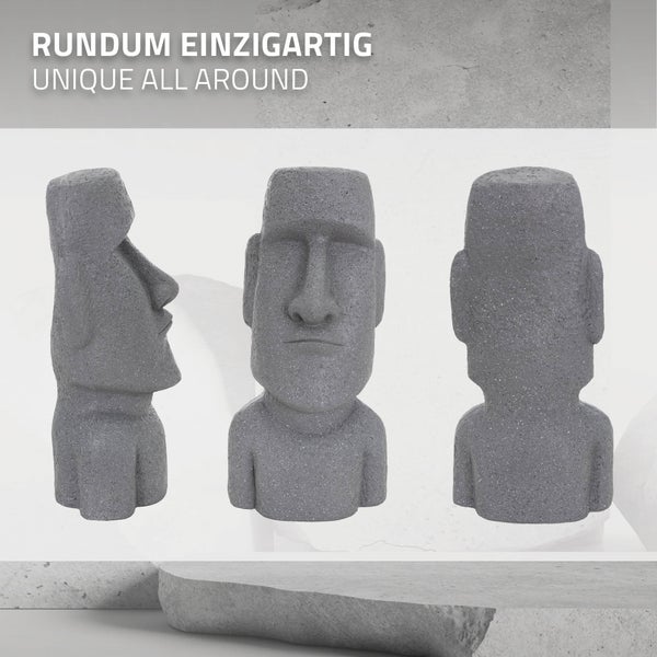ECD Germany Moai Figur Rapa Nui Kopf 53,5 cm hoch aus wetterfestem Steinguss Kunstharz, Grau, Osterinsel Statue als Dekoration für Haus & Garten, Gartenfigur Dekofigur, Skulptur für Innen & Außen