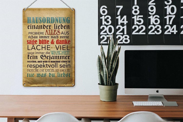 Blechschild Spruch 20x30cm Hausordnung sage bitte danke