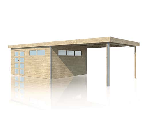 Alpholz Gerätehaus Kasuko (optional mit Schleppdach 580x295 Gartenhaus aus Holz, Holzhaus mit 28 mm Wandstärke inklusive Schleppdach, Blockbohlenhaus