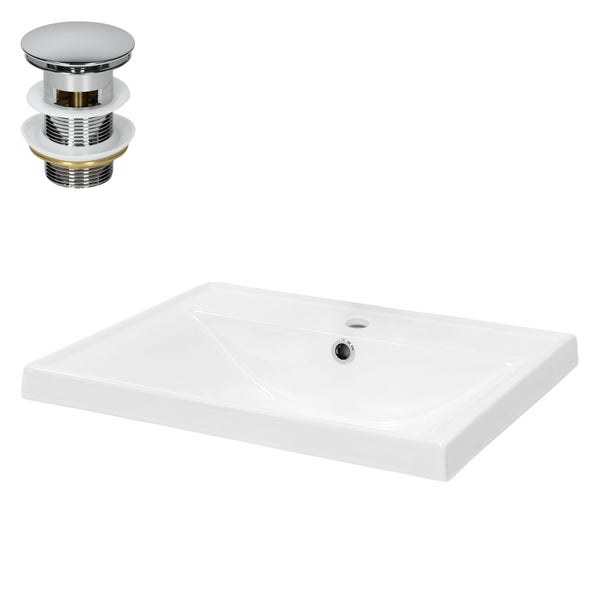 ML-Design Waschbecken Keramik Weiß 51x15,5x41,5 cm Eckig inkl. Ablaufgarnitur Einbauwaschbecken  mit Überlauf Aufsatzwaschbecken Einbauwaschtisch Waschschale Waschplatz Handwaschbecken, für Badezimmer