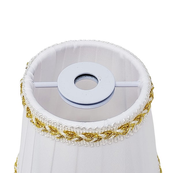 Lampenschirm Aufsetzschirm für Kronleuchter Vintage creme gold Seide Steckschirm