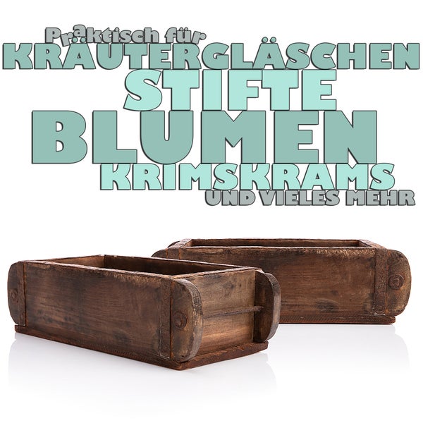 BigDean 2 Stück Ziegelform in Braun 32x14,5x9cm (LxBxH) – rustikale vintage Ordnungsbox mit Metallbeschlägen aus Echtholz – Deko Holzkiste gefertigt aus Altholz – jedes Stück ein Unikat