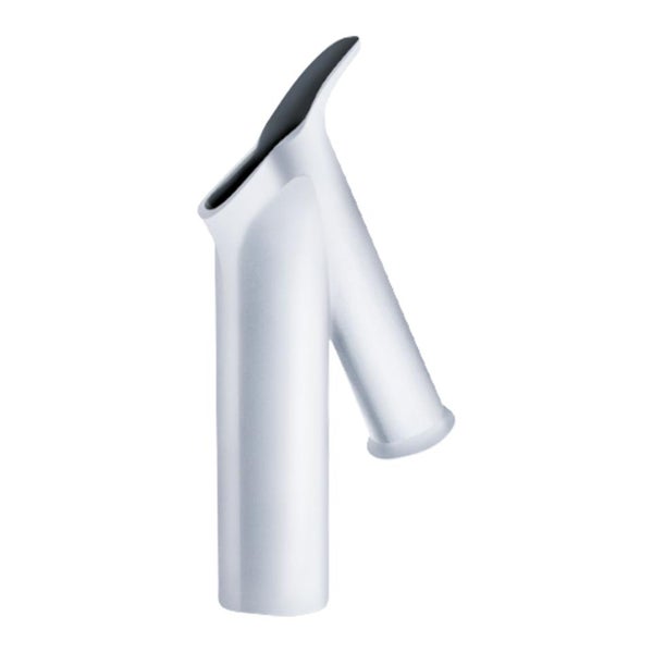 Moderner Waschtischauslauf in Weiß mit minimalistischem, geneigtem Design.