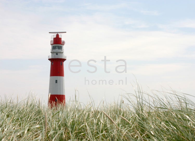ESTAhome Fototapete Leuchtturm Rot, Weiß und Grün - 372 x 270 cm - 156432