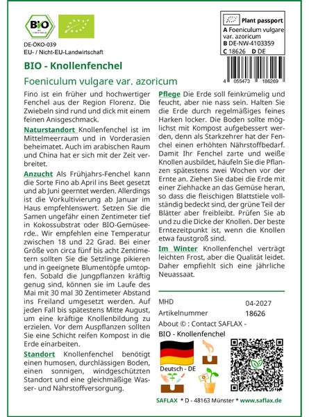SAFLAX Garden to go - BIO - Knollenfenchel - Foeniculum vulgare var. azoricum - 100 Samen - Mit Topf, Klima - Deckel und Anzuchtsubstrat