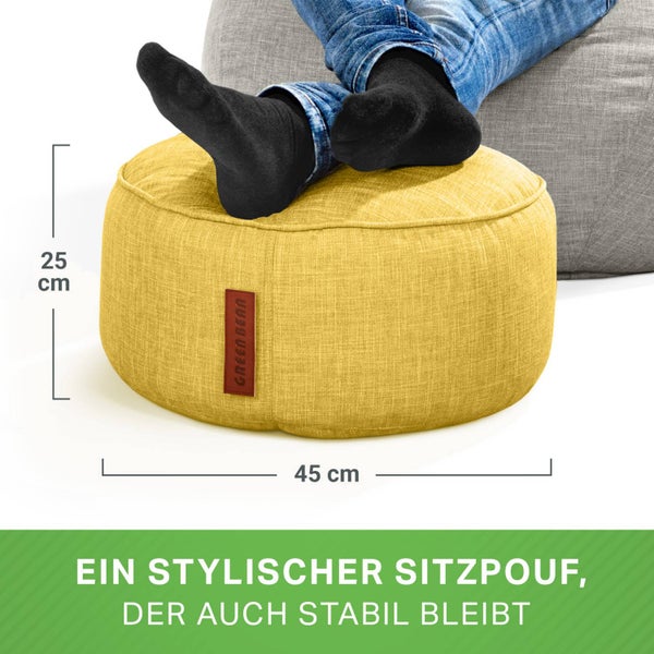 Green Bean Sitzsack-Hocker 45x25cm mit EPS-Perlen Füllung - Fußhocker Fußkissen Sitz-Pouf für Sitzsäcke - Bodenkissen für Kinder und Erwachsene - Fußablage Sitzkissen Sitzhocker Gelb